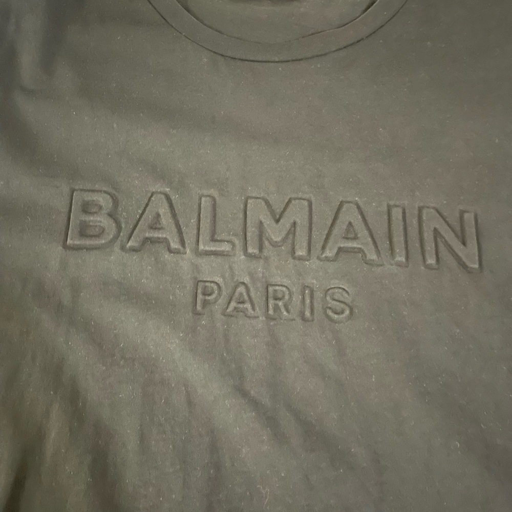 Balmain Black Short Sleeve Tee with Embossed Logo
